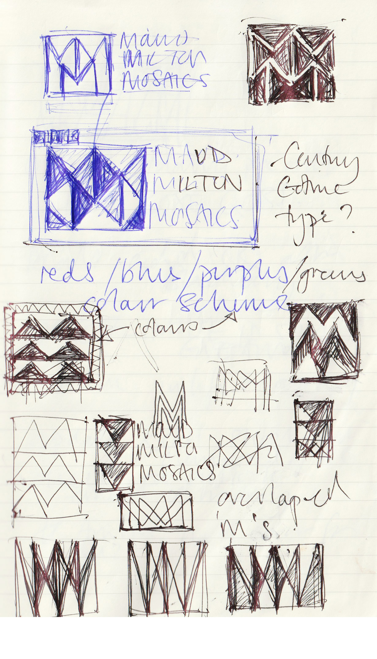Maud Milton Mosaics - initial logo sketches