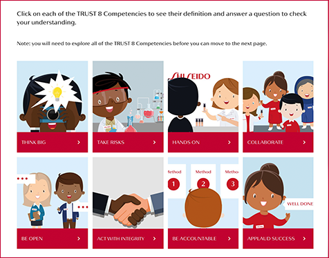 Shiseido E-learning Trust 8 competencies screen