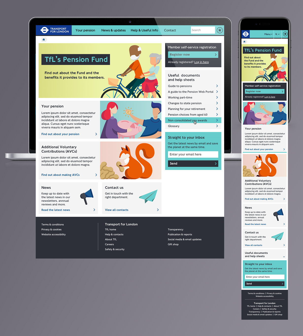 TfL pensions UI mockups - concept A