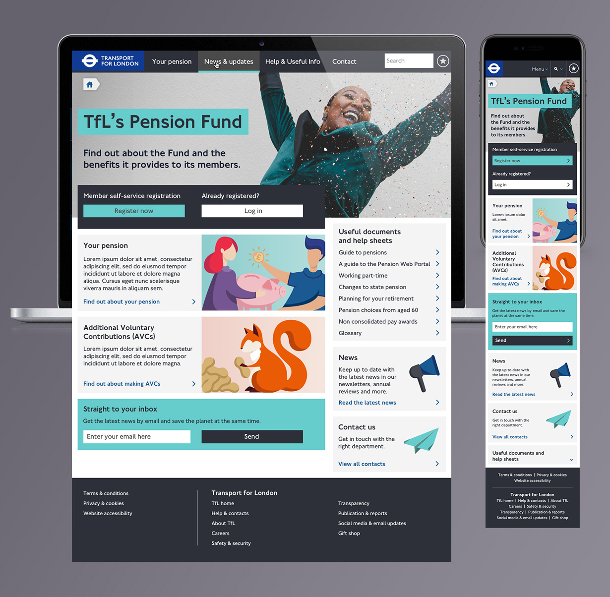 TfL pensions UI mockups - concept B